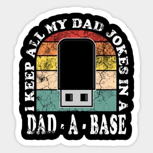 I Keep All My Dad Jokes in a Dad-a-base Vintage Retro Sunset Sticker